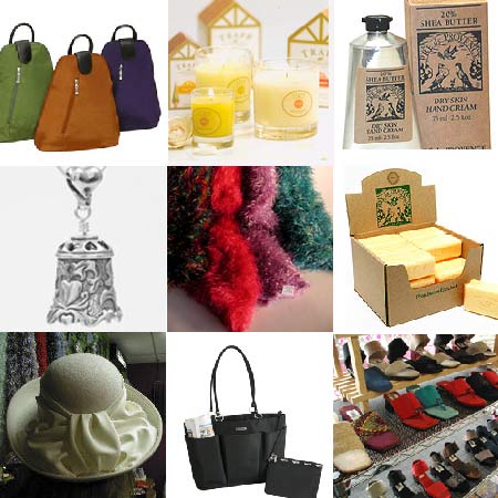pictures of merchandise: shoes, hats, soap, jewelry